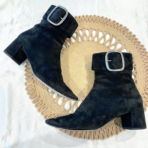 Saint Laurent Joplin Buckle Detail Boots Black Suede Size 40 - Picture 2 of 12